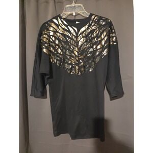 P.S. Daniel Abstract Petals Blouse, Black & Gold, Women's‎ Medium, Long Sleeves